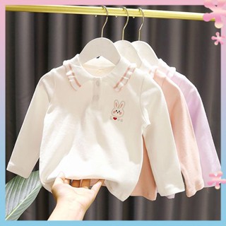 1-5-year-old baby girl embroidered rabbit cotton T-shirt baby girl children autumn new girl cute lapel base shirt