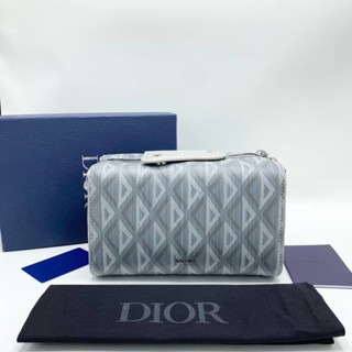 CHRISTIAN DIOR LINCOT 22 BAG GRAY CD DIAMOND CANVAS กระเป๋าสะพายข้างครอสบอดี้ แบรนด์คริสเตียนดิออร์ สีเทา ลายเพชร ซีดี