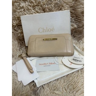 พร้อมส่ง**กระเป๋าสตางค์หนังซิปรอบใบยาว Chloe’ แท้มือสอง💯