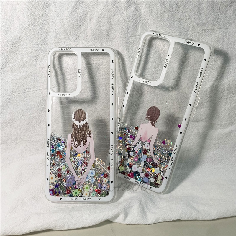 เคสโทรศัพท์มือถือแบบนิ่ม TPU ใส มีทรายไหล แต่งกลิตเตอร์ ลายเด็กผู้หญิงน่ารัก สําหรับ Samsung Galaxy A52 A53 A73 S20 FE S21 Note 20 10 Lite A51 A71 A32 A03S