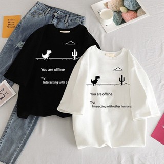 ฤดูร้อนลำลองผู้หญิงเสื้อยืด ulzzang streetwear kawaii การ์ตูนไดโนเสาร์พิมพ์เสื้อยืดสไตล์เกาหลีถึง