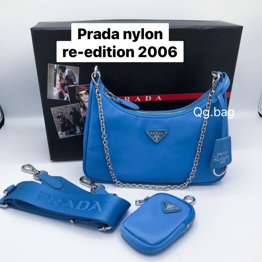 Prada nylon re edition 2006 blue สีฟ้า gift ของขวัญ brandname แบรนด์เนม กระเป๋า crossbody สะพายไหล่