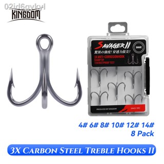 Kingdom ตะขอตกปลา8/40/80Pcs 2/4/6/8/10/12/16/18 # เหล็กคาร์บอนสูง Treble Hooks ญี่ปุ่น BKK น้ำเค็มน้ำจืด FishHook BT621