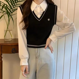 [DODO] 🧹 พร้อมส่ง💫 | เสื้อกั๊กเกาหลีสุดน่ารัก แมทช์ง่ายได้ทุกลุค จะสวยหวานน่ารักเท่ก็ได้หมด🪄（03015-2）