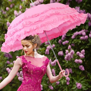 Bride Umbrella Creative Wedding Sunny Rain Umbrella Prop Parasol Pink Black White Powder Double Large Lace Princess Umbr