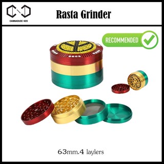 Rasta Grinder Aluminium ที่บด เครื่องบดสมุนไพรHerb Grinder 4 ชั้น อย่างดีสวยงาม กว้าง 63 mm Haze Emporium มีตะแกงเก็บคีฟ