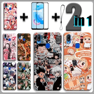 2 IN 1 เคส สําหรับ VIVO Y91 Y95 พร้อมกระจกนิรภัยกันรอยหน้าจอ เซรามิค ลายการ์ตูนอนิเมะ