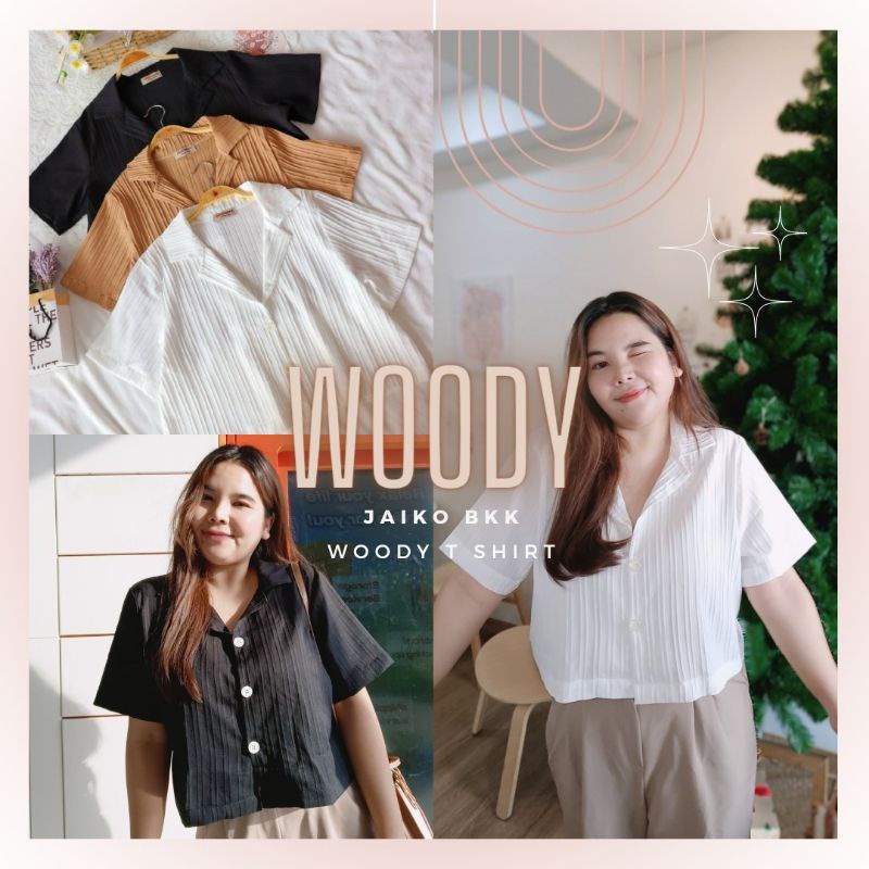 𝗝𝗮𝗶𝗸𝗼 𝗪𝗼𝗼𝗱𝘆 𝗧 𝗦𝗵𝗶𝗿𝘁 เสื้อเชิ้ต ครอป สาวอวบ อก 38-46