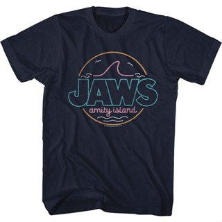 Neon Amity Island Sign Jaws T-Shirt เสื้อยืดสีขาวผู้หญิง เสื้อยืดสีพื้น