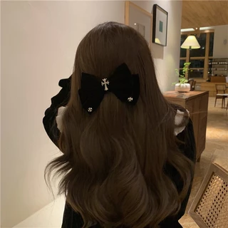 กิ๊บติดผม ผ้ากํามะหยี่ สีดํา ขนาดเล็ก ประดับโบว์
