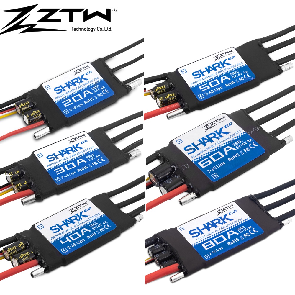 Ztw อุปกรณ์ระบายความร้อนด้วยน้ํา ESC แบบสองทาง กันน้ํา ไร้แปรง Shark G2 20A 30A 40A 50A 60A 80A 100A 2-4S 2-6S 32-bit สําหรับเรือบังคับ ใช้ใต้น้ํา