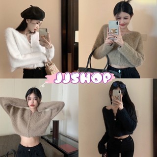 JJ shop 💜พร้อมส่ง  เสื้อแขนยาวรูดซิปสองทาง ไหมพรมคอกลมผ้าขนมุ้งมิ้ง สายแฟชั่น "M5508"