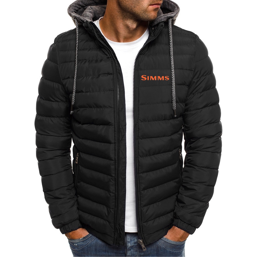 Simms Fishing 2022 Men's New Winter Jacket Zipper Hoodie Fashion Cotton Padded Coats Handsome Slim Casual Outerwear  #4