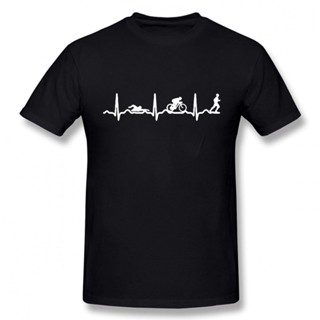 เสื้อขาว ตลกไตรกีฬา Heartbeat รักเสื้อยืดกราฟิกผ้าฝ้าย Streetwear แขนสั้นวิ่งว่ายน้ําขี่จักรยานเสื้อยืดผู้ชาย Clot