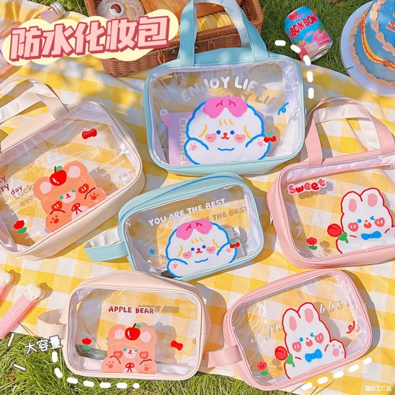 พร้อมส่ง กระเป๋าเครื่องสำอาง กันน้ำ มีหูหิ้ว ลายน่ารัก
