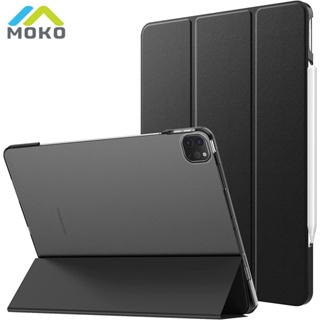 MoKo Case Fit for iPad Pro 12.9" 6th Gen 2022/5th Gen 2021, Ultra Slim Translucent Hard Back &amp; Front PU Leather Smart Cover w/ Auto Wake/Sleep