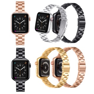 สายนาฬิกาข้อมือ สเตนเลส แบบบาง หรูหรา สําหรับ Apple Watch Ultra 49 มม. Series 8 7 SE 6 5 4 45 มม. 41 มม. 44 มม. 40 มม. 42 มม. 38 มม.