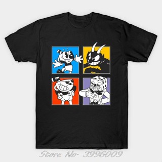 เสื้อยืดพิมพ์ลายCuphead ตัวอักษรเสื้อยืดผู้ชายเสื้อผ้า Tees Custom T เสื้อฤดูร้อนแขนสั้นผ้าฝ้าย Tshirt Streetwear