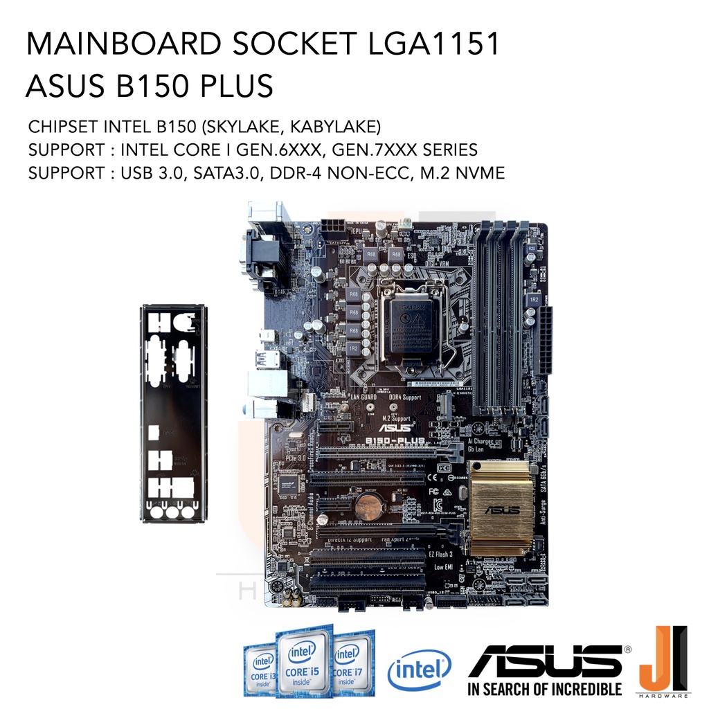 Mainboard Asus B150 Plus (LGA 1151) รองรับ CPU Gen.6XXX และ Gen.7XXX (มือสองสภาพดีมีการรับประกัน)