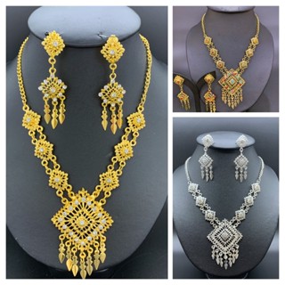 ใส่ MTRPDSEP9 ลด 20%  Thai jewelry set dance show wedding bride dress earring clip diamond silver gold necklace sets