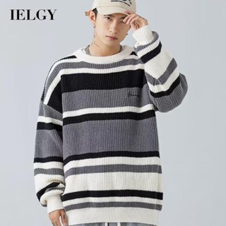 Ielgy เสื้อกันหนาว แบบหนา ลายทาง สไตล์ญี่ปุ่นย้อนยุค สีตัดกัน สําหรับผู้ชาย