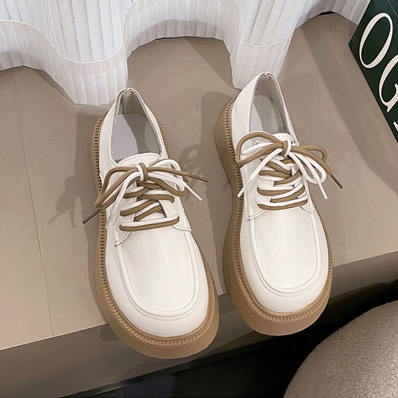 ⚡พร้อมส่ง⚡รองเท้าหนังผู้หญิงพื้นหนาผูกเชือกหัวกลมสวมใส่สบายสไตล์อังกฤษ