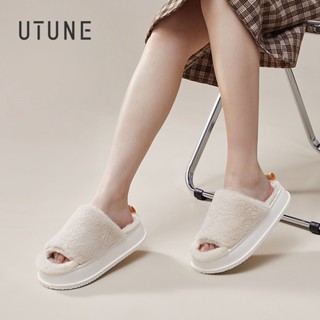 Utune รองเท้าแตะ เปิดนิ้วเท้า ผ้าฝ้าย พื้นหนา กันลื่น เหมาะกับใส่ในบ้าน และฤดูใบไม้ร่วง และฤดูหนาว สําหรับผู้หญิง