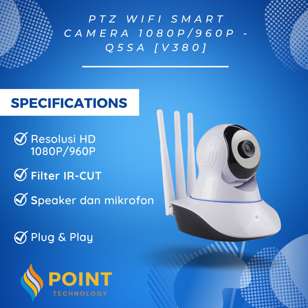 Cctv PTZ Wifi กล้องอัจฉริยะ 1080P/960P - Q5SA [V380] FULL HD