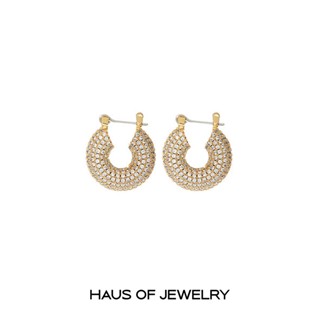 Haus of Jewelry - LUV AJ PAVE MINI DONUT HOOPS ต่างหูงานทองเหลือง เพชรคิวบิกเซอร์โคเนีย (Cubic Zirconia)