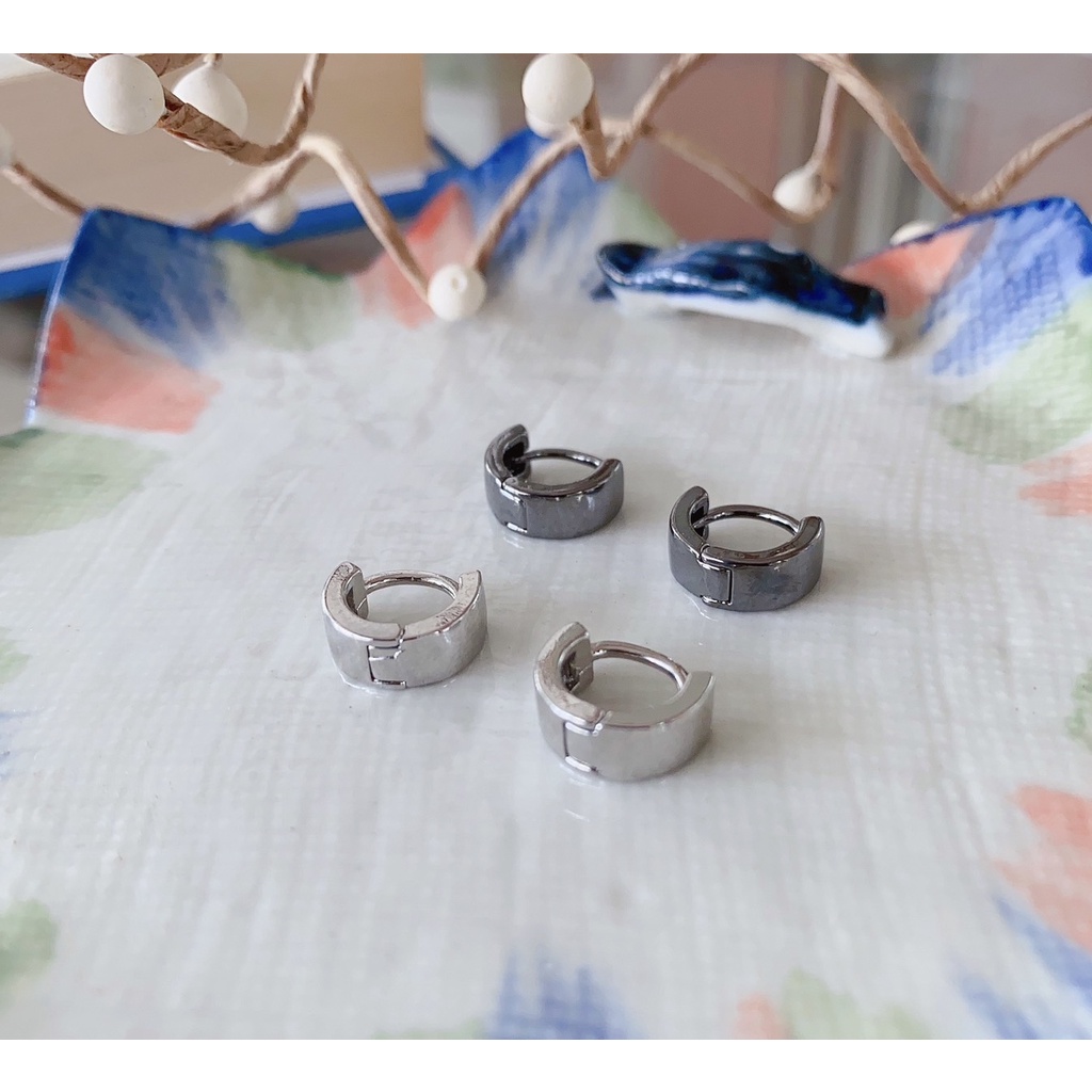 286-goodgift_station-Hoop earrings S925 silver needle ต่างหูห่วงกลมแบบล็อค ห่วงกลมเรียบๆ ใส่ติดหูไว้