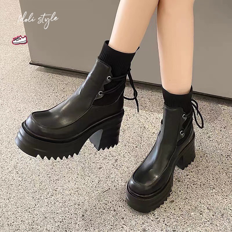 Idoli style รองเท้าบูทแนวเกาหลี รองเท้าหุ้มข้อ พร้อมส่งในไทย