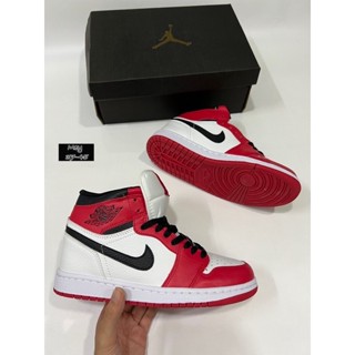 รองเท้าผ้าใบ Air Jordan 1 Low AJ1 black/White/Red Basketball shoes รองเท้าบาสเกตบอล(36-45)