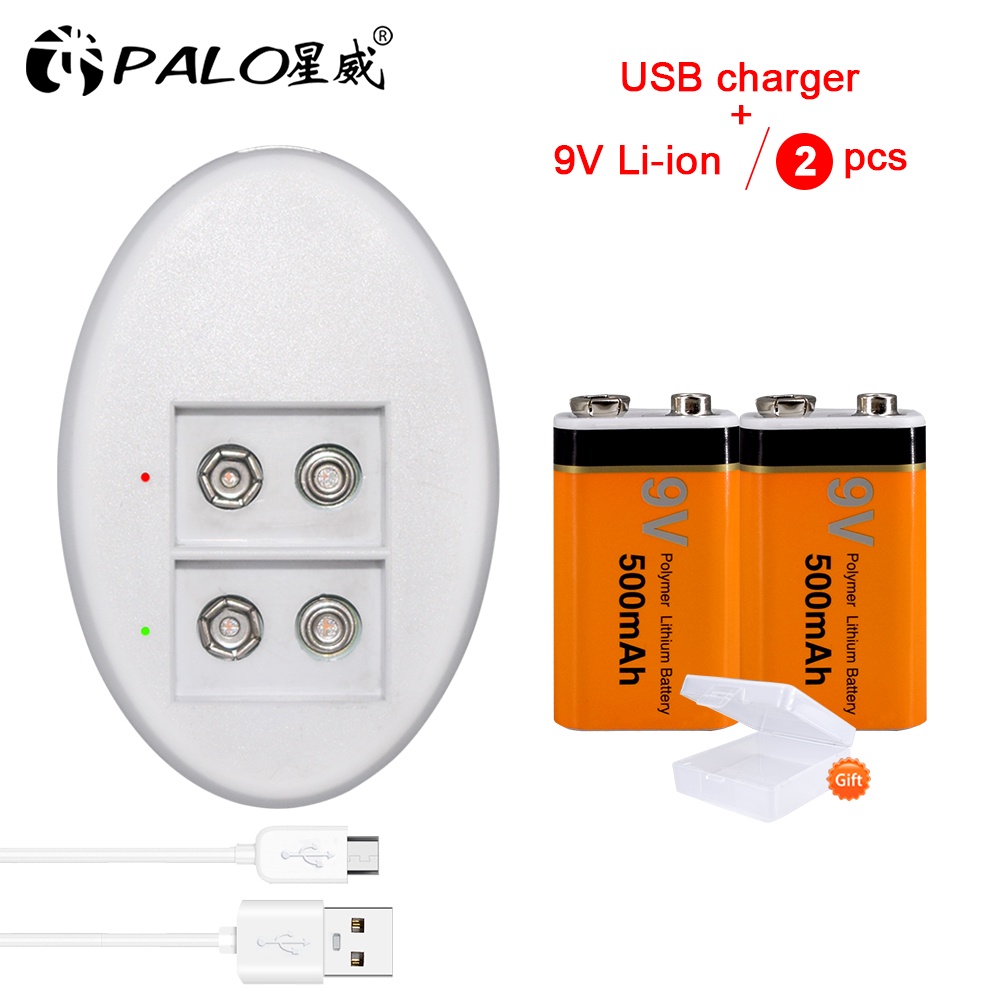 PALO 500mAh 9V Li ion Rechargeable Battery 9v battery + Smart 9V