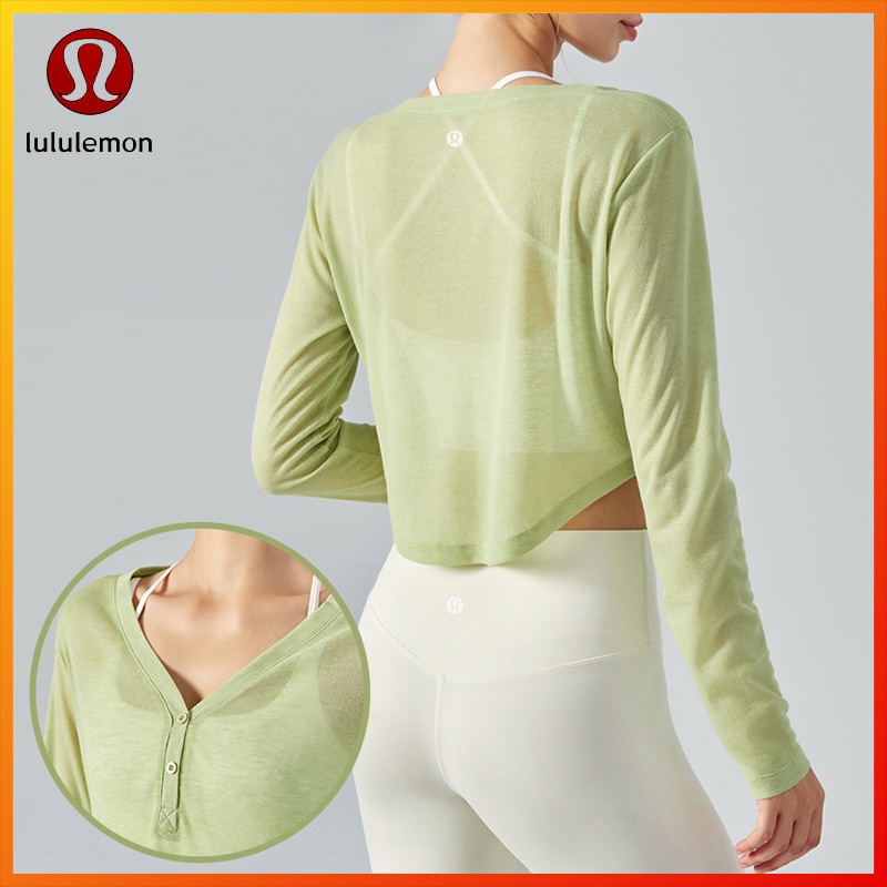 Lululemon เสื้อเบลาส์ แขนยาว คอวี ทรงหลวม ติดกระดุม สําหรับเล่นกีฬา โยคะ วิ่ง DSL370