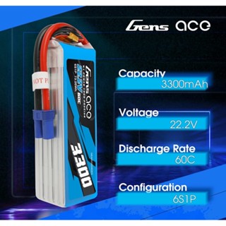 Gens ace 6S LiPo Battery,3300mAh 22.2V 60C/120C LiPo Battery with EC5 Plug for RC Car Boat Truck Heli Airplane