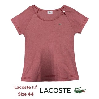 แท้ 100%ใส่น้อย เสื้อยืด LACOSTE แท้ สีแดงลายขาว size44(L)