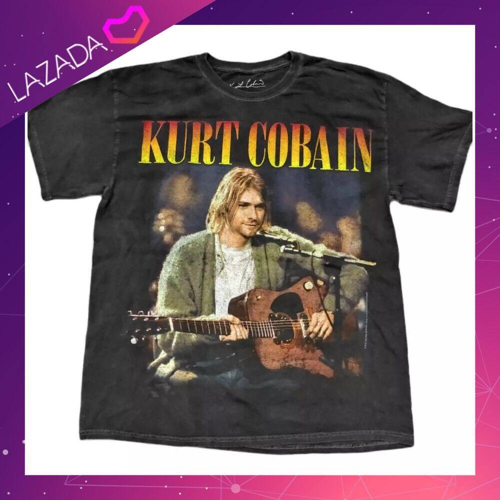 HN เสื้อยืด KURT COBAIN สีดำฟอกเฟด ของแท้ 100% [มีสินค้าพร้อมจัดส่ง] เสื้อยืดคอกลม พร้อมส่ง