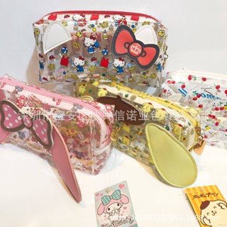 SANRIO กระเป๋าเครื่องสําอาง PVC แบบหนา ลายการ์ตูน Hello Kitty mymelody Cinnamon น่ารัก แบบพกพา ขนาดใหญ่ สําหรับเดินทาง