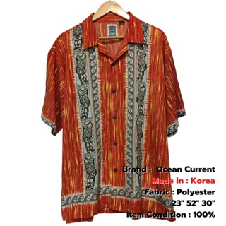 เสื้อฮาวายเกาหลี Ocen Current รอบอก 52" โพลีเอสเตอร์ เสื้อเชิ้ตฮาวายวินเทจไซส์ใหญ่ มือสอง สภาพดีมาก / Used Hawaii Shirt