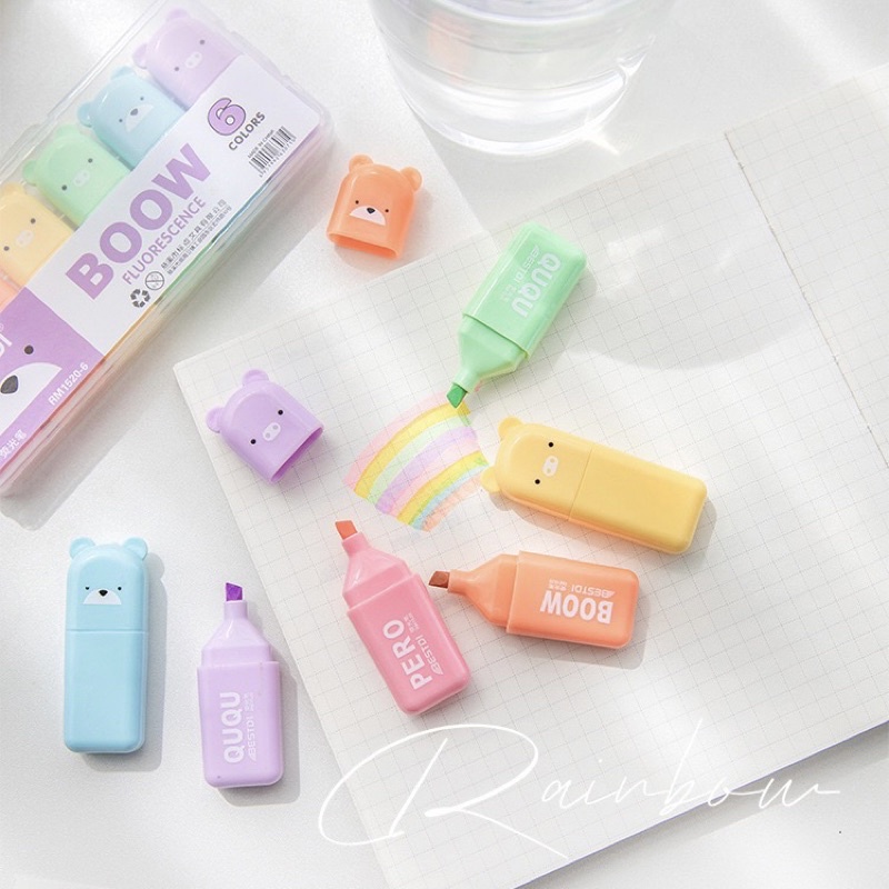 Boow hightlight ปากกาไฮไลท์หมูหมีน่ารักๆ ขนาดสำหรับพกพา ไฮไลท์พาสเทล