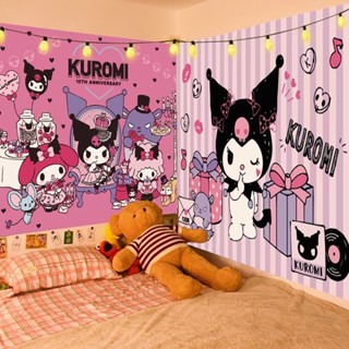 ผ้าแขวนผนังพื้นหลัง ลายการ์ตูน Sanrio Melody Big Ear Dog Kuromi Hello Kitty สําหรับตกแต่งบ้าน และหอพัก 4JZH