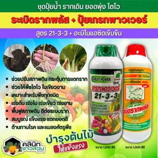 🥬 ชุดปุ๋ยน้ำ ระเบิดรากพลัส+เกรทพาวเวอร์ (สูตร21-3-3+อะมิโนแอดซิดเข้มข้น) รากเดิน ยอดพุ่ง โตไว