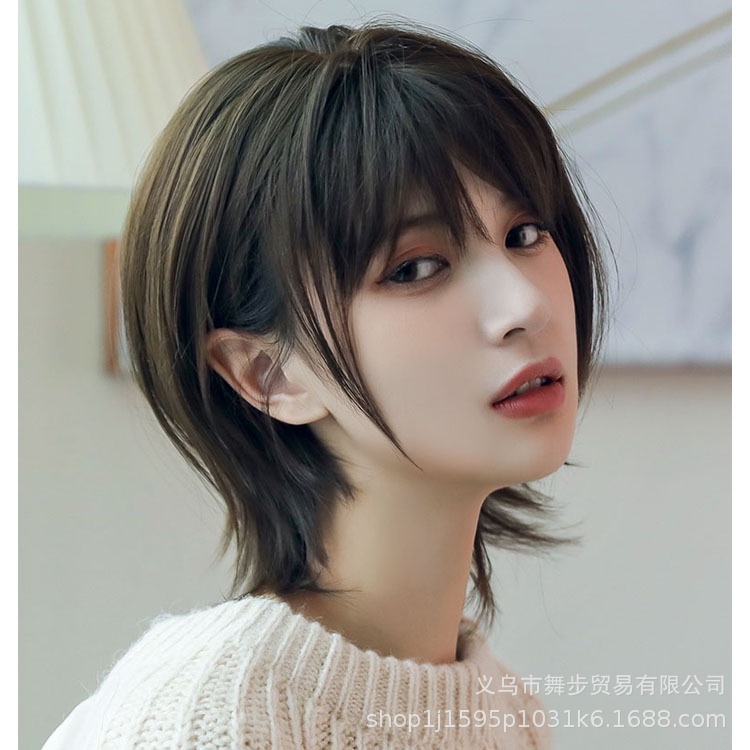 วิกผมหญิงสั้นแฟชั่น ผู้มีอิทธิพล สไตล์หล่อ หมวกวิกผมหยิก ไหมอุณหภูมิสูง โรงงานขายตรง
