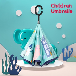 Free Shipping 2021 Children Double Layer Reverse Umbrella Cartoon Animal Sunscreen Long Umbrella for Boys and Girls Hand