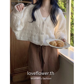 loveflower เสื้อคาร์ดิแกนแขนยาวลําลอง ผ้าถัก ทรงหลวม แฟชั่นเรโทร สไตล์เกาหลี และญี่ปุ่น สําหรับผู้หญิง คาร์ดิแกนแขนยาว