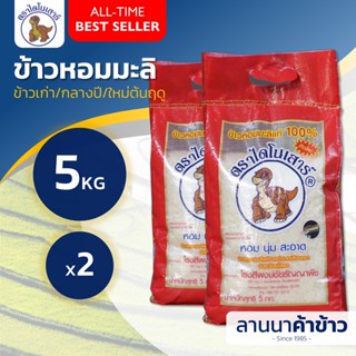 🚚ค่าส่งถูก สั่งได้ถึง 4ถุง/20โล🚛(ข้าวกลางปี บรรจุ ต้นกันยา) ข้าวหอมมะลิ ไดโนเสาร์ 5กก.x2ถุง