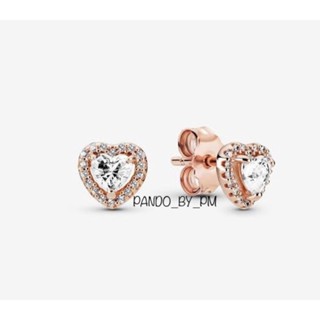 (พร้อมส่ง) Sparkling Heart Stud Earrings Rose gold ต่างหูหัวใจโรสโกล์ ต่างหูPandora ของเเท้100%