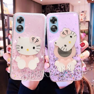 เคสโทรศัพท์มือถือแบบนิ่ม ลายการ์ตูนแมวสีชมพูน่ารัก พร้อมกระจกขาตั้งวาง สําหรับ OPPO A17K A17 A77S A77 A57 Reno8 Reno7 Z Pro 5G 4G Reno 8 8Z 8Pro 7 7Z 7Pro