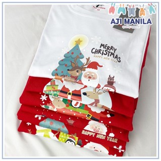 เสื้อยืดผ้าฝ้าย เสื้อยืดคริสต์มาสAJI Family Christmas Tees Cotton Red Tshirt Twinning Set