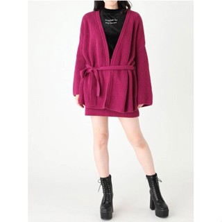 เสื้อคลุมไหมพรมพร้อมผ้าผูกเอว แบรนด์ EVRIS สีม่วง Magenta ของใหม่ป้ายห้อย